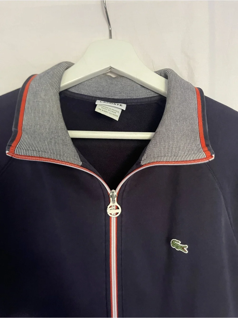 Vintage Lacoste Full Zip Track Jacket Size L Contrast Ribbed Collar tennis sport